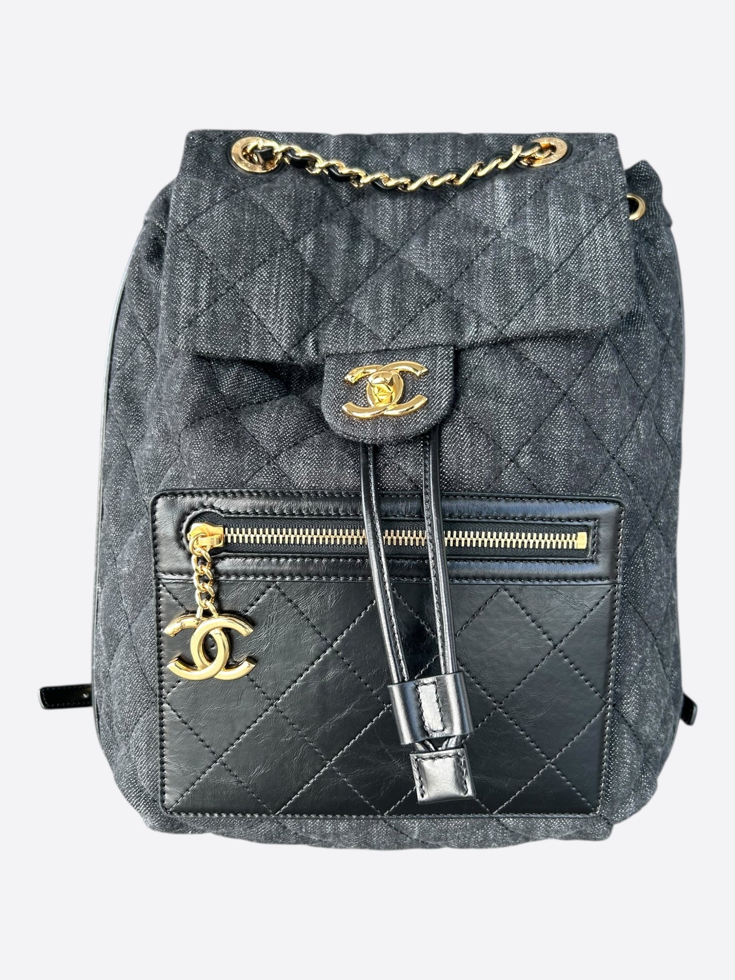 Chanel Dark Grey Denim Quilted Flap Backpack