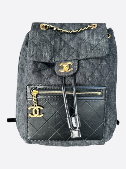 Chanel Dark Grey Denim Quilted Flap Backpack