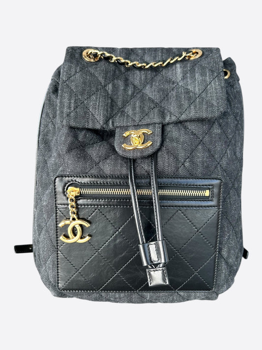 Chanel Dark Grey Denim Quilted Flap Backpack