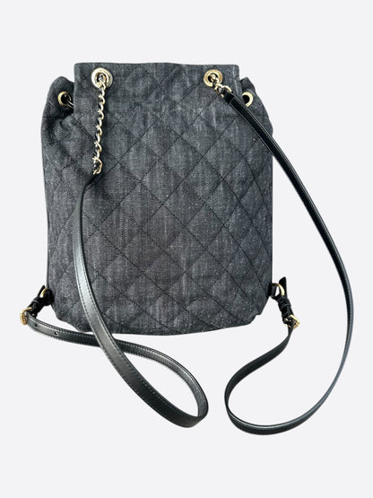 Chanel Dark Grey Denim Quilted Flap Backpack