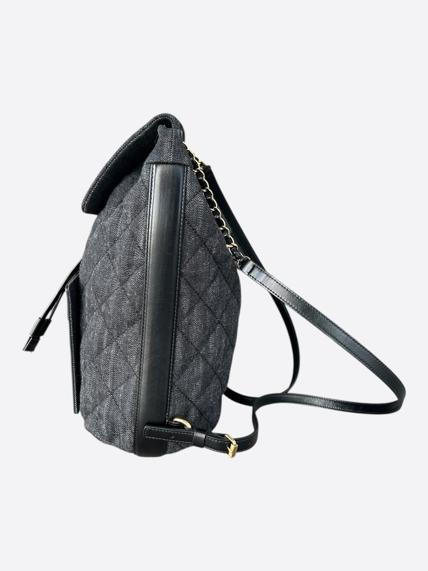 Chanel Dark Grey Denim Quilted Flap Backpack