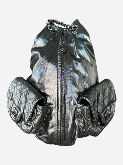 Chanel Metallic Silver "Backpack Is Back" Quilted Backpack
