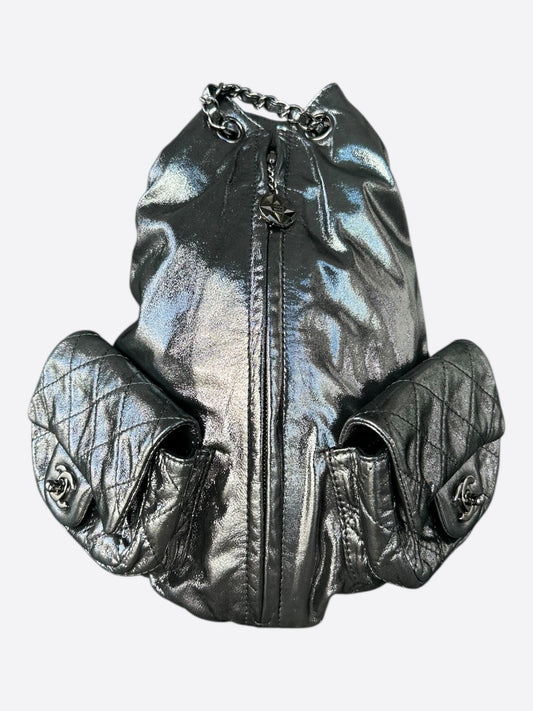 Chanel Metallic Silver "Backpack Is Back" Quilted Backpack