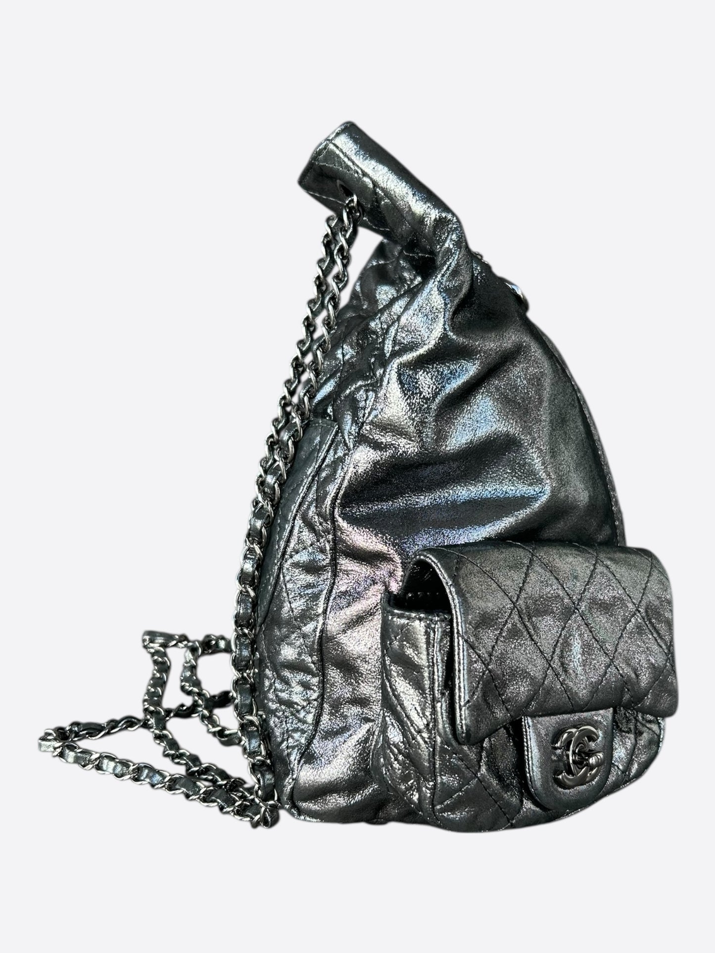 Chanel Metallic Silver "Backpack Is Back" Quilted Backpack