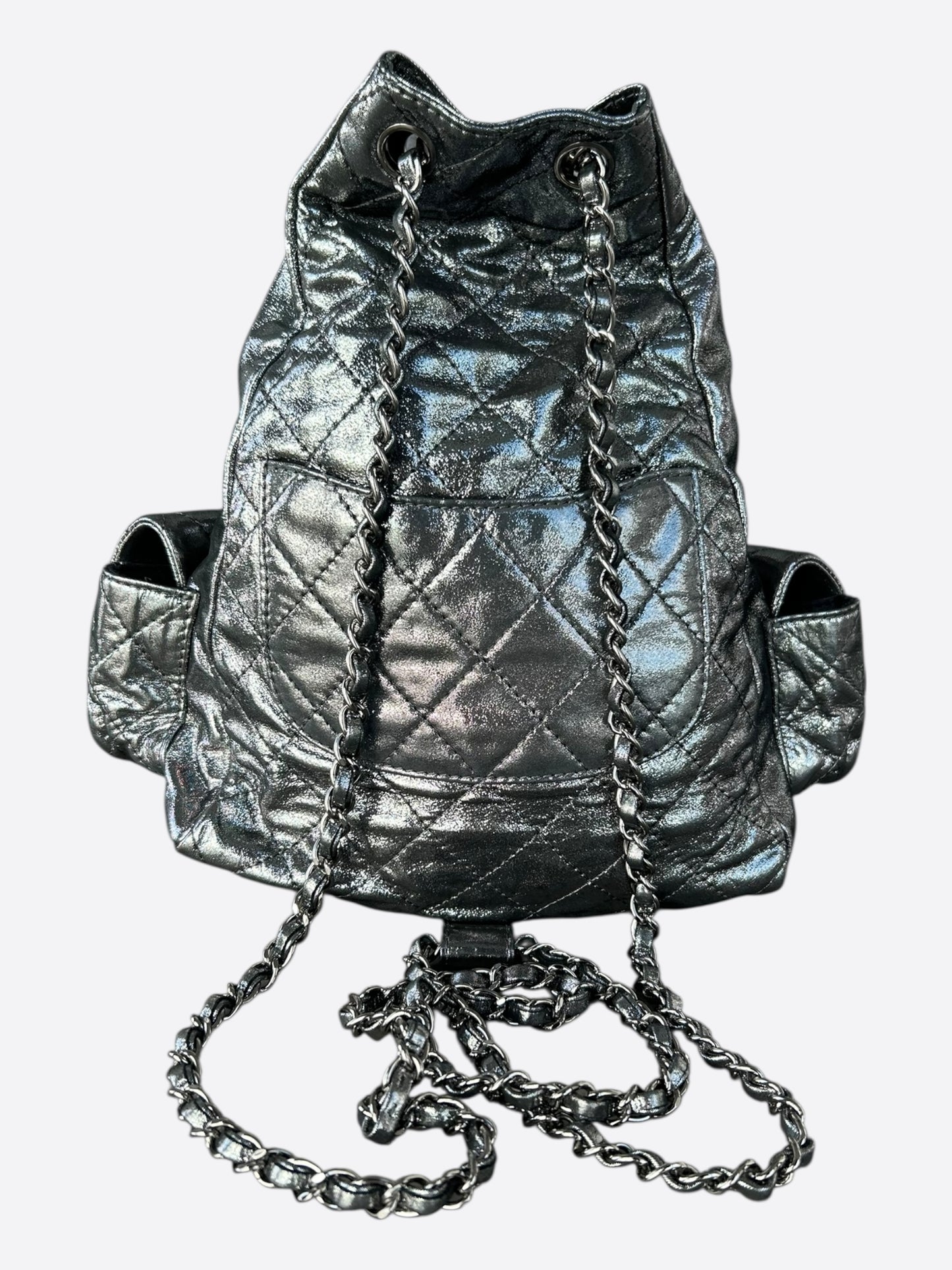 Chanel Metallic Silver "Backpack Is Back" Quilted Backpack