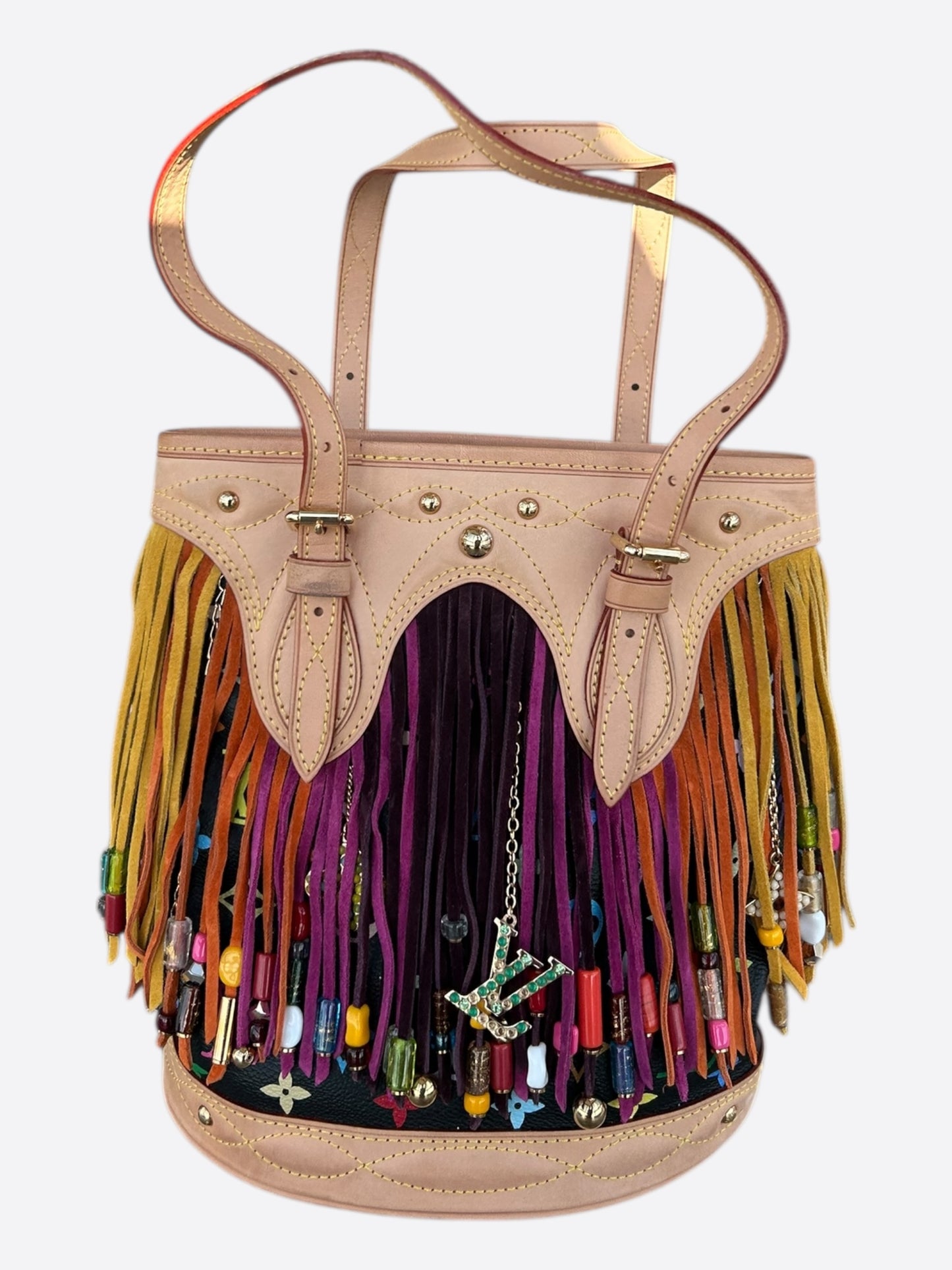 Louis Vuitton Black & Multicolor Monogram Fringe Bucket Bag
