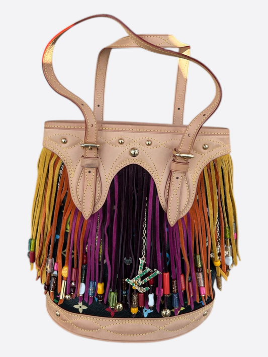 Louis Vuitton Black & Multicolor Monogram Fringe Bucket Bag