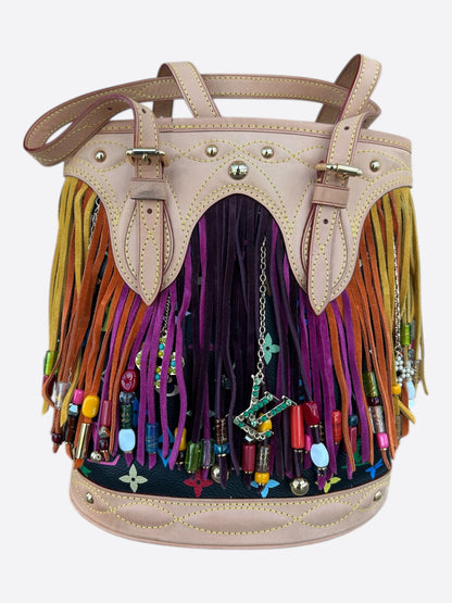 Louis Vuitton Black & Multicolor Monogram Fringe Bucket Bag