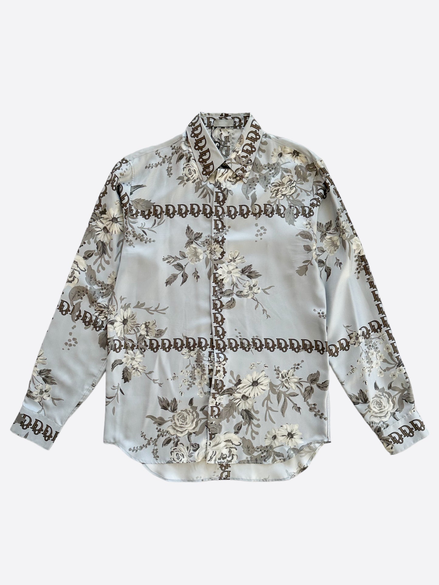 Dior Oblique Blue Floral Silk Button Up Shirt