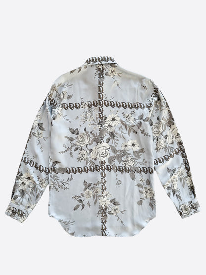 Dior Oblique Blue Floral Silk Button Up Shirt