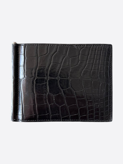 Hermes Black Alligator Poker Compact Wallet