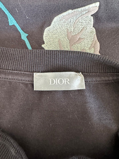 Dior Jardin Black & Green Flower Logo Embroidered T-Shirt