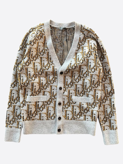 Dior Beige & Brown Oblique Wool Cardigan