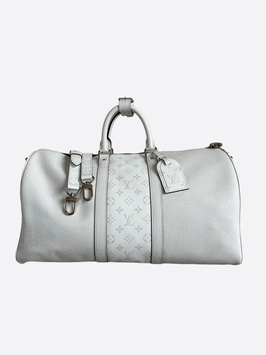 Louis Vuitton White Taigarama Monogram Keepall 50