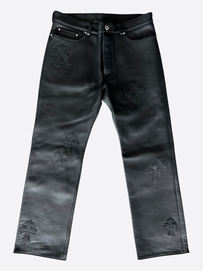 Chrome Hearts Black Leather Cross Patch Pants