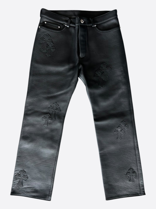 Chrome Hearts Black Leather Cross Patch Pants