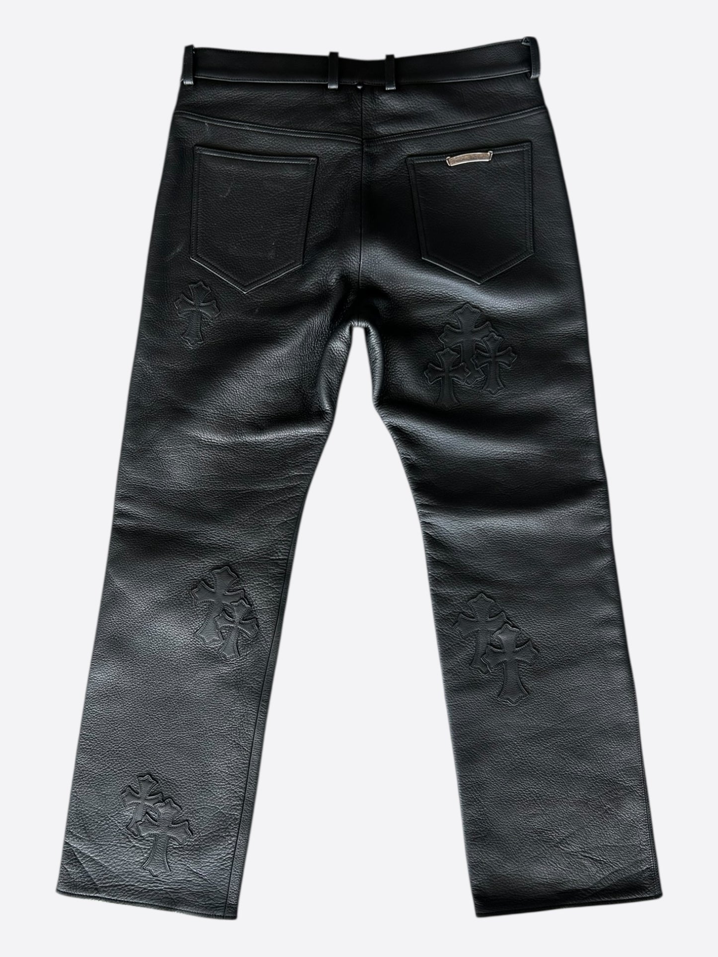 Chrome Hearts Black Leather Cross Patch Pants