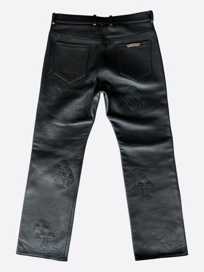Chrome Hearts Black Leather Cross Patch Pants