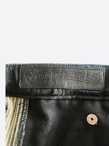 Chrome Hearts White & Black Cross Patch Pinstripe Carpenter Pants