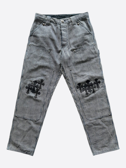 Chrome Hearts White & Black Cross Patch Pinstripe Carpenter Pants
