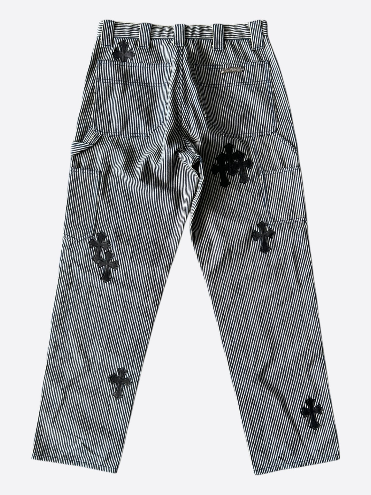 Chrome Hearts White & Black Cross Patch Pinstripe Carpenter Pants