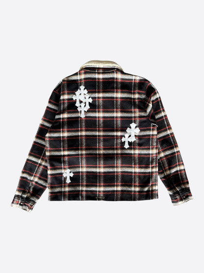 Chrome Hearts Black & Red Cross Patch Plaid Sherpa Jacket