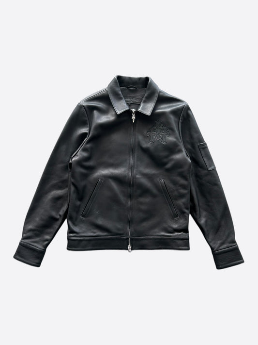 Chrome Hearts Black Triple Cross Patch Leather Jacket