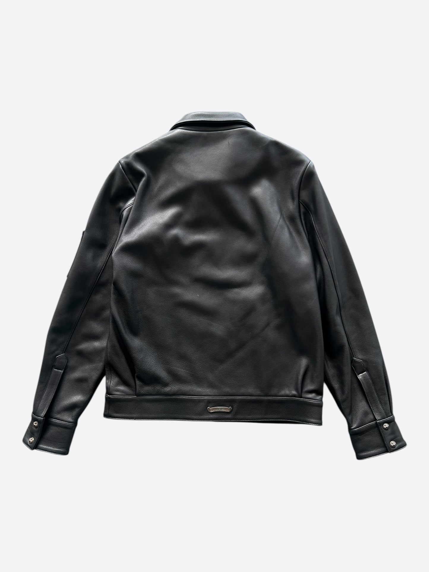 Chrome Hearts Black Triple Cross Patch Leather Jacket