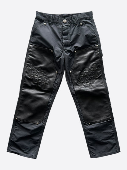 Chrome Hearts Black Nylon & Leather Cross Patch Carpenter Pants