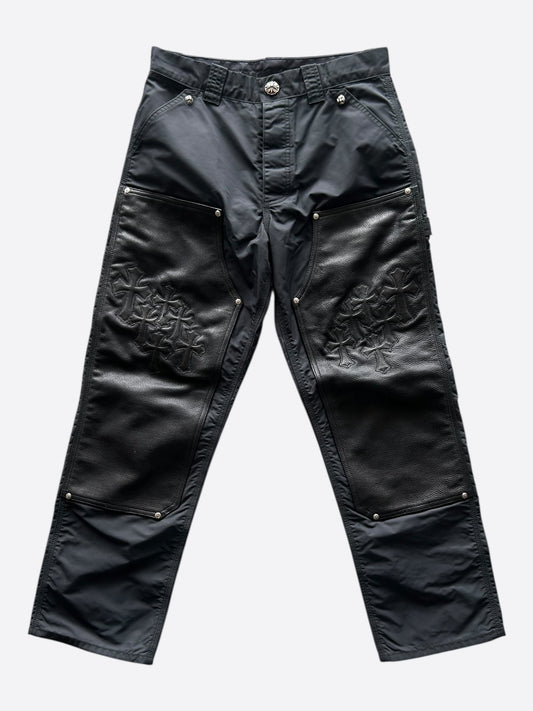 Chrome Hearts Black Nylon & Leather Cross Patch Carpenter Pants