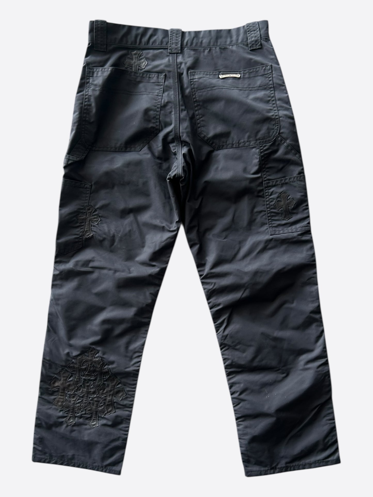 Chrome Hearts Black Nylon & Leather Cross Patch Carpenter Pants