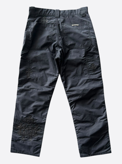Chrome Hearts Black Nylon & Leather Cross Patch Carpenter Pants