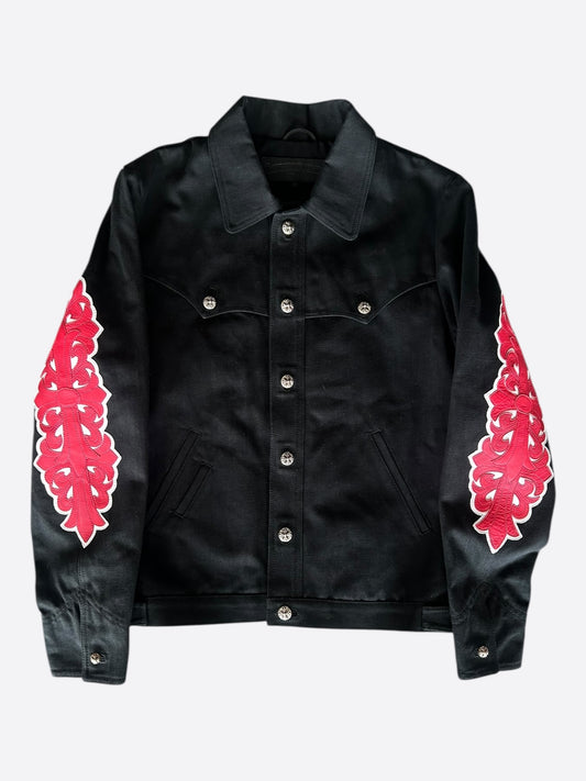 Chrome Hearts Black & Red Floral Patch Fleur Jacket