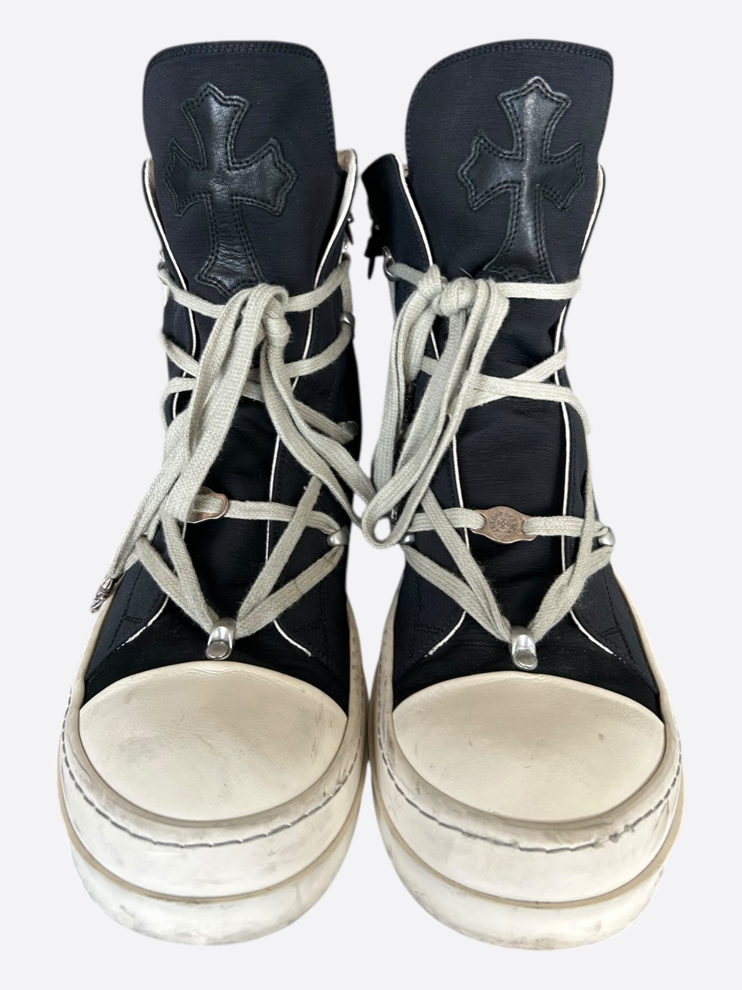 Rick Owens Chrome Hearts Black & White Cross Patch Hexagram Sneakers