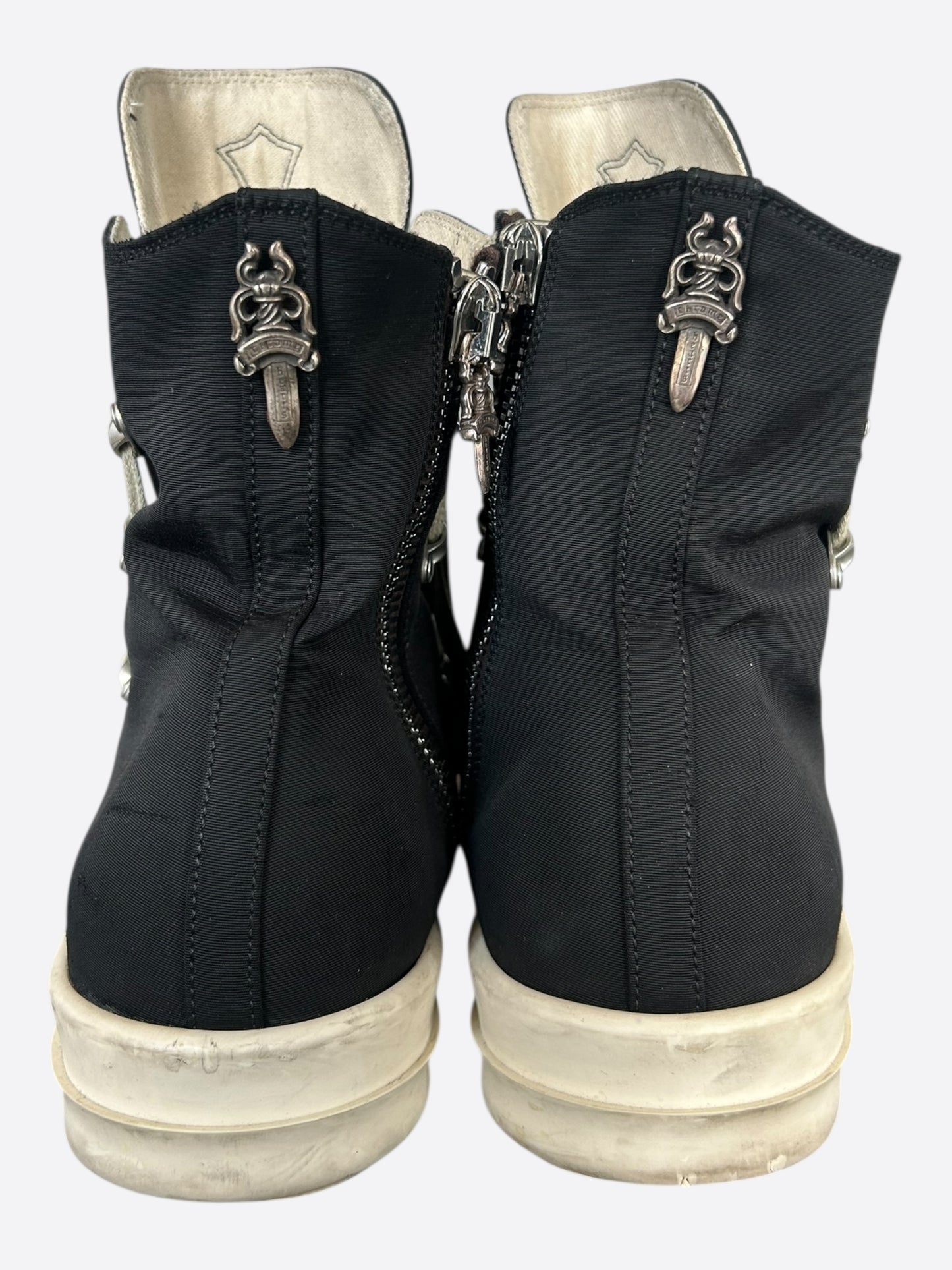 Rick Owens Chrome Hearts Black & White Cross Patch Hexagram Sneakers