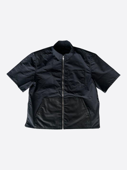 Chrome Hearts Black Nylon & Leather Zip Up Shirt