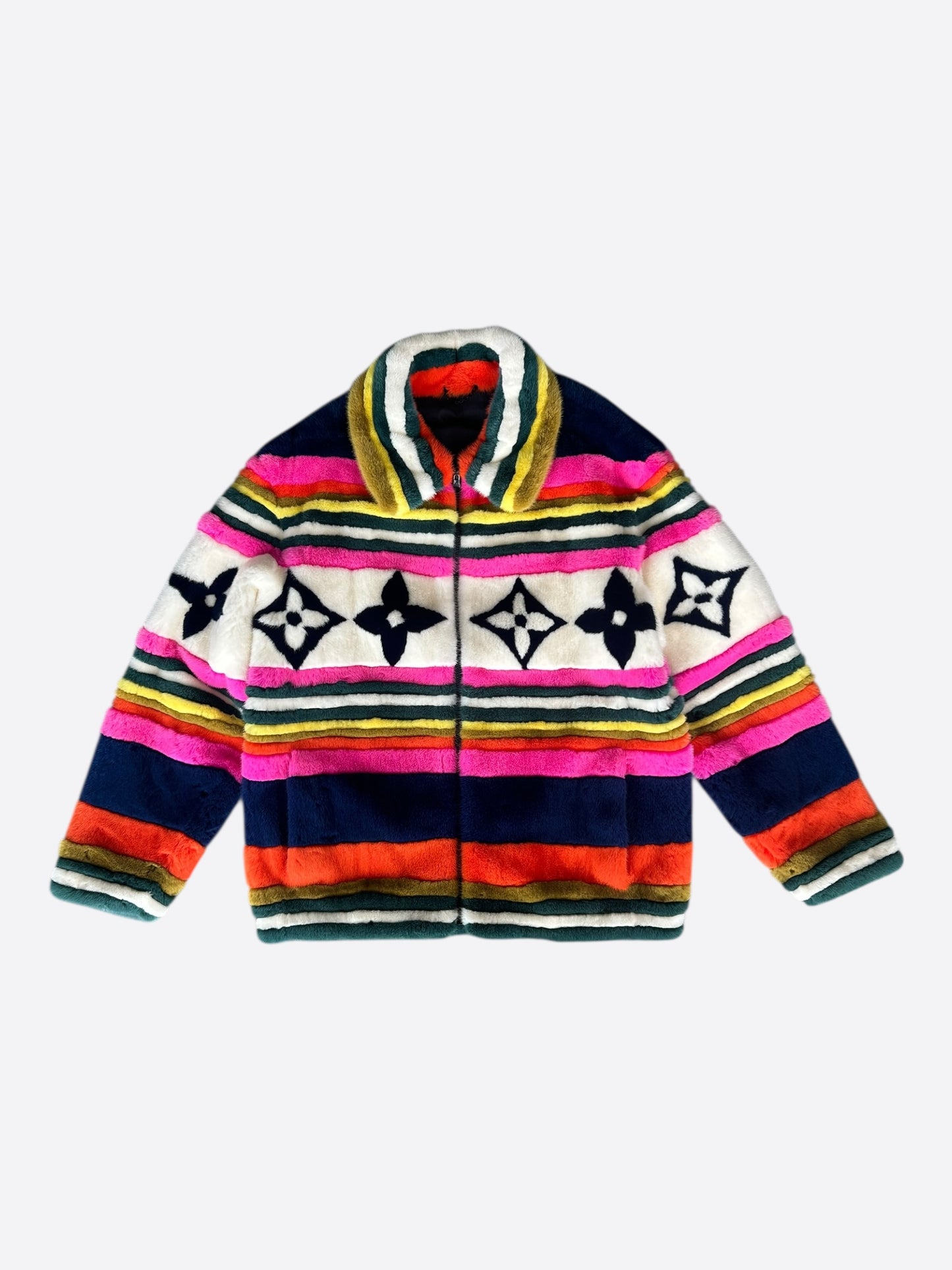 Louis Vuitton White & Multicolor Monogram Mink Jacket