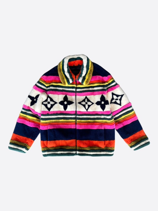 Louis Vuitton White & Multicolor Monogram Mink Jacket