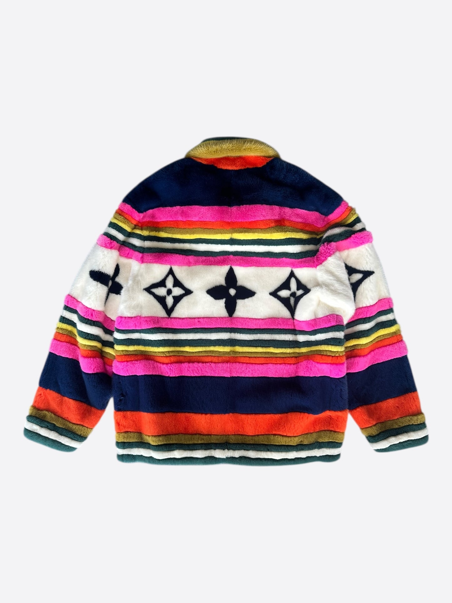 Louis Vuitton White & Multicolor Monogram Mink Jacket
