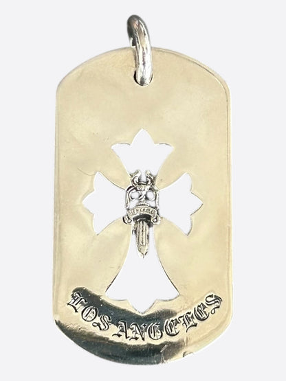 Chrome Hearts Los Angeles Exclusive Silver Dagger & Cross Dog Tag Pendant