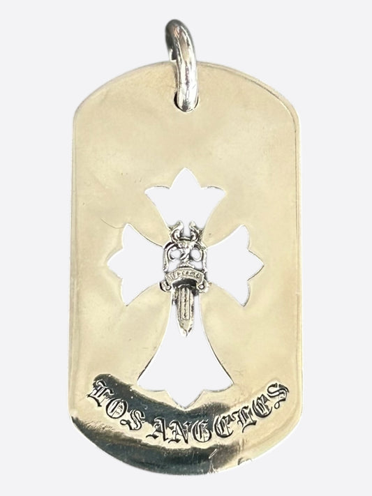 Chrome Hearts Los Angeles Exclusive Silver Dagger & Cross Dog Tag Pendant