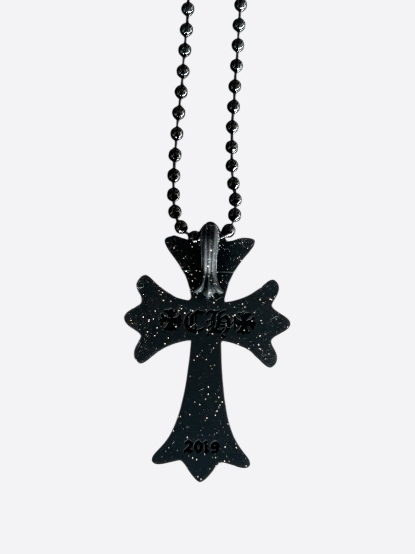 Chrome Hearts Black Glitter Silichrome Cross Necklace
