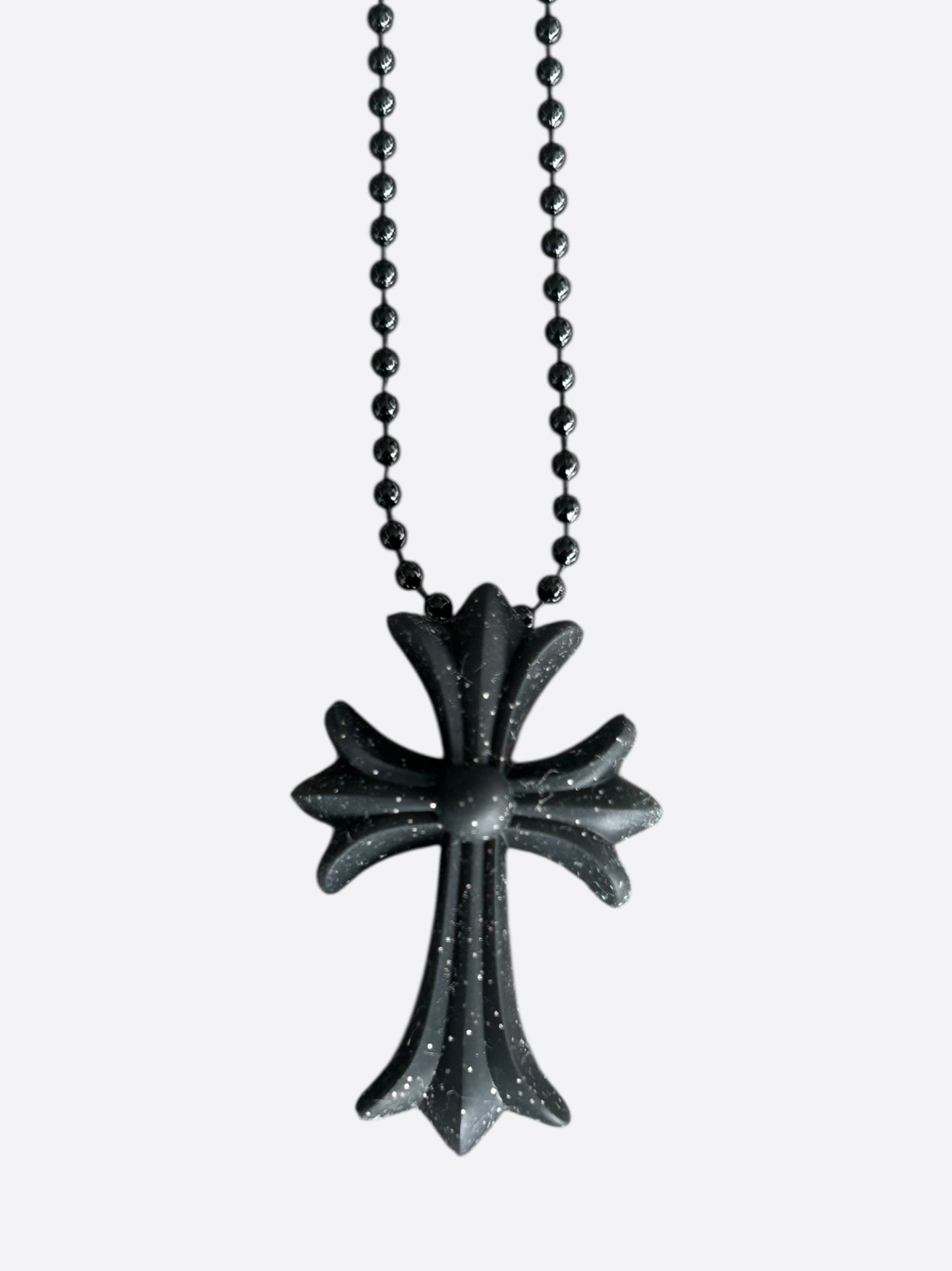 Chrome Hearts Black Glitter Silichrome Cross Necklace