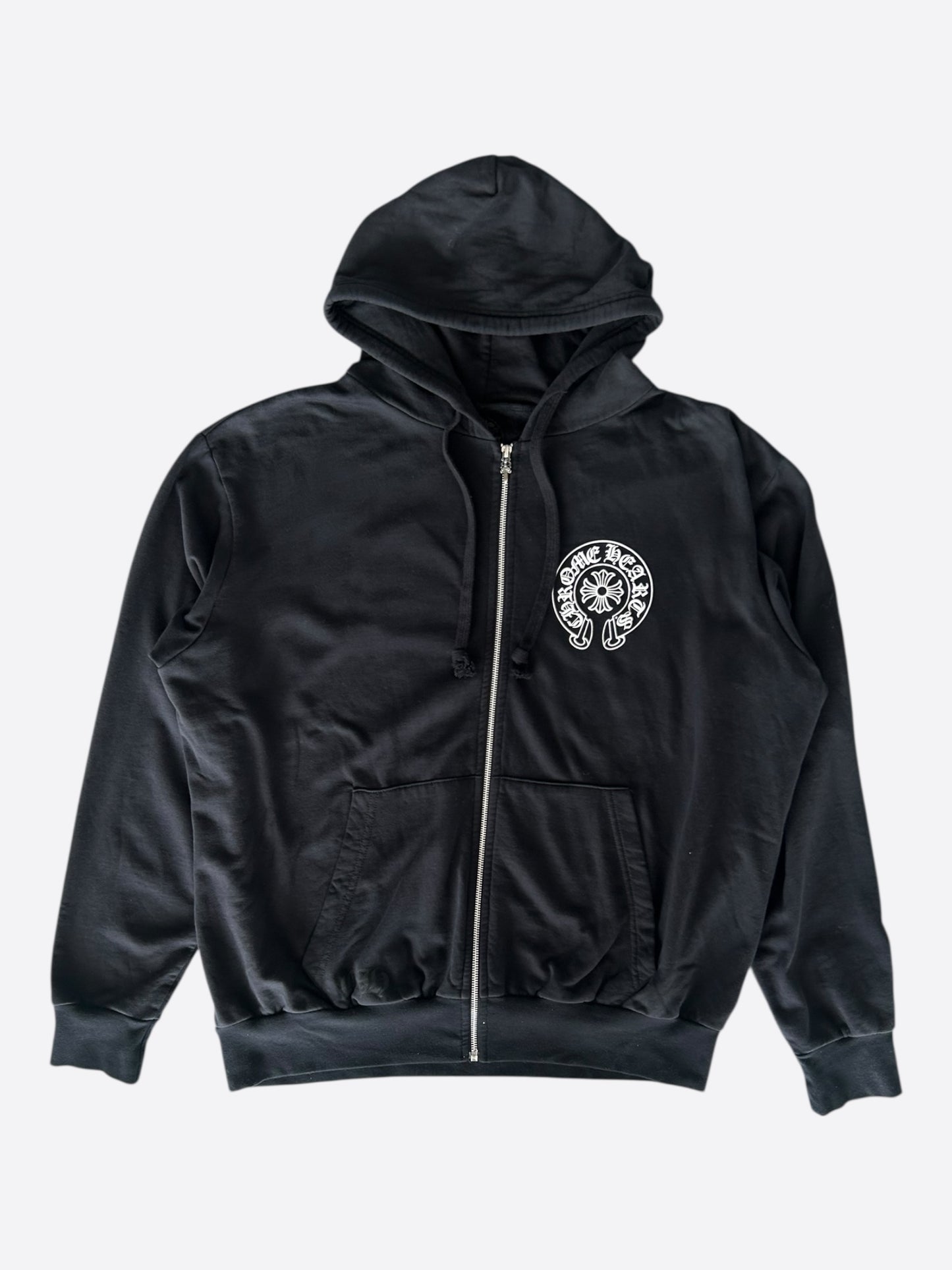 Chrome Hearts Black & White Los Angeles Horseshoe Logo Zip Up Hoodie