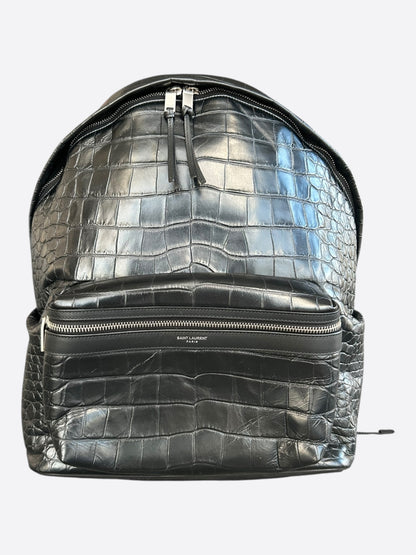 Saint Laurent Black Crocodile City Backpack