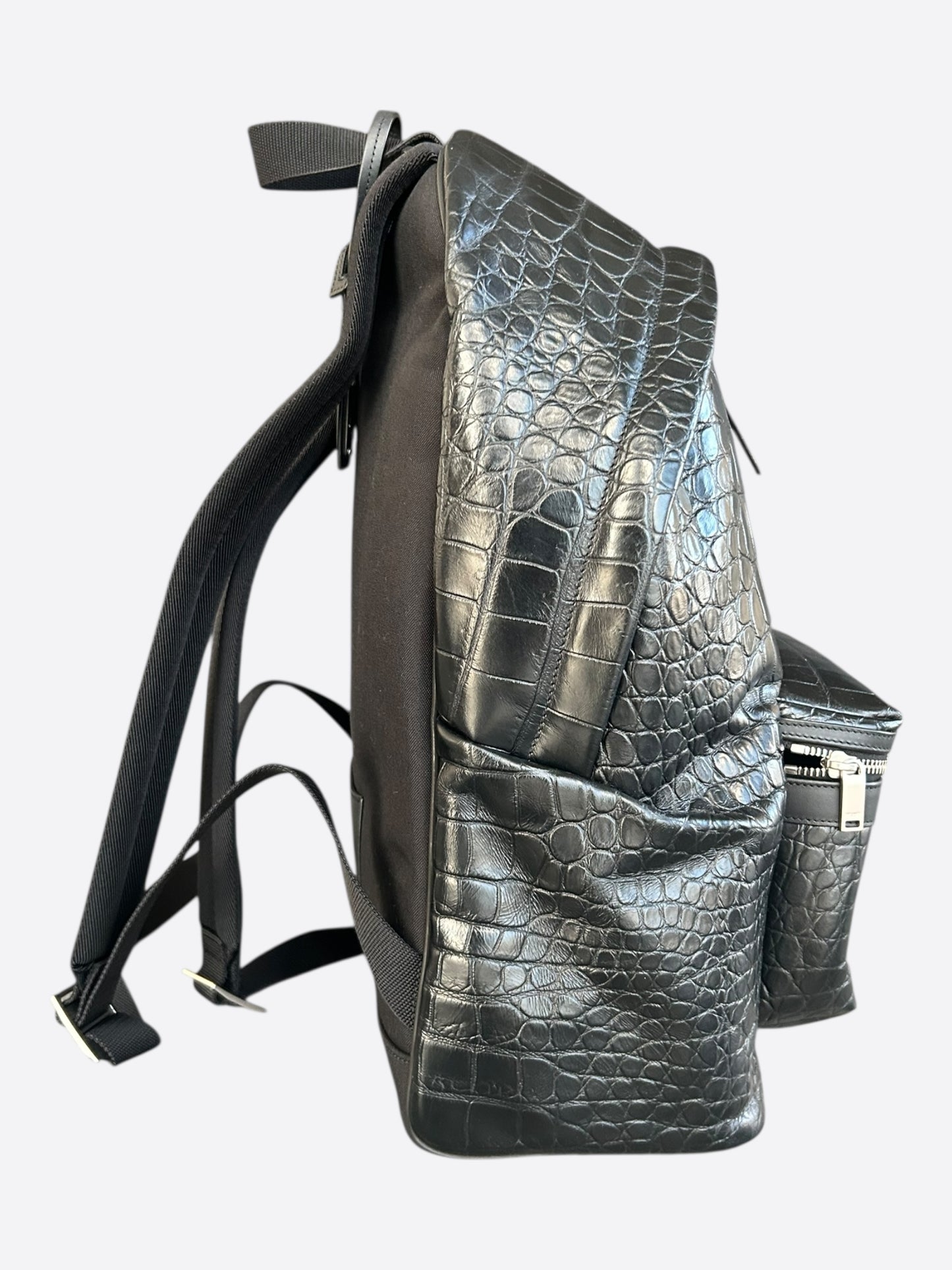 Saint Laurent Black Crocodile City Backpack
