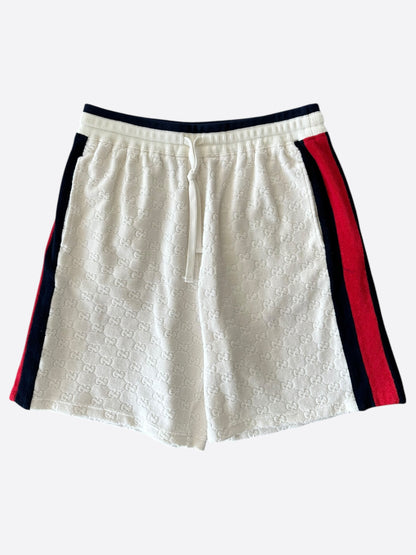 Gucci White GG Monogram Striped Terry Cloth Shorts