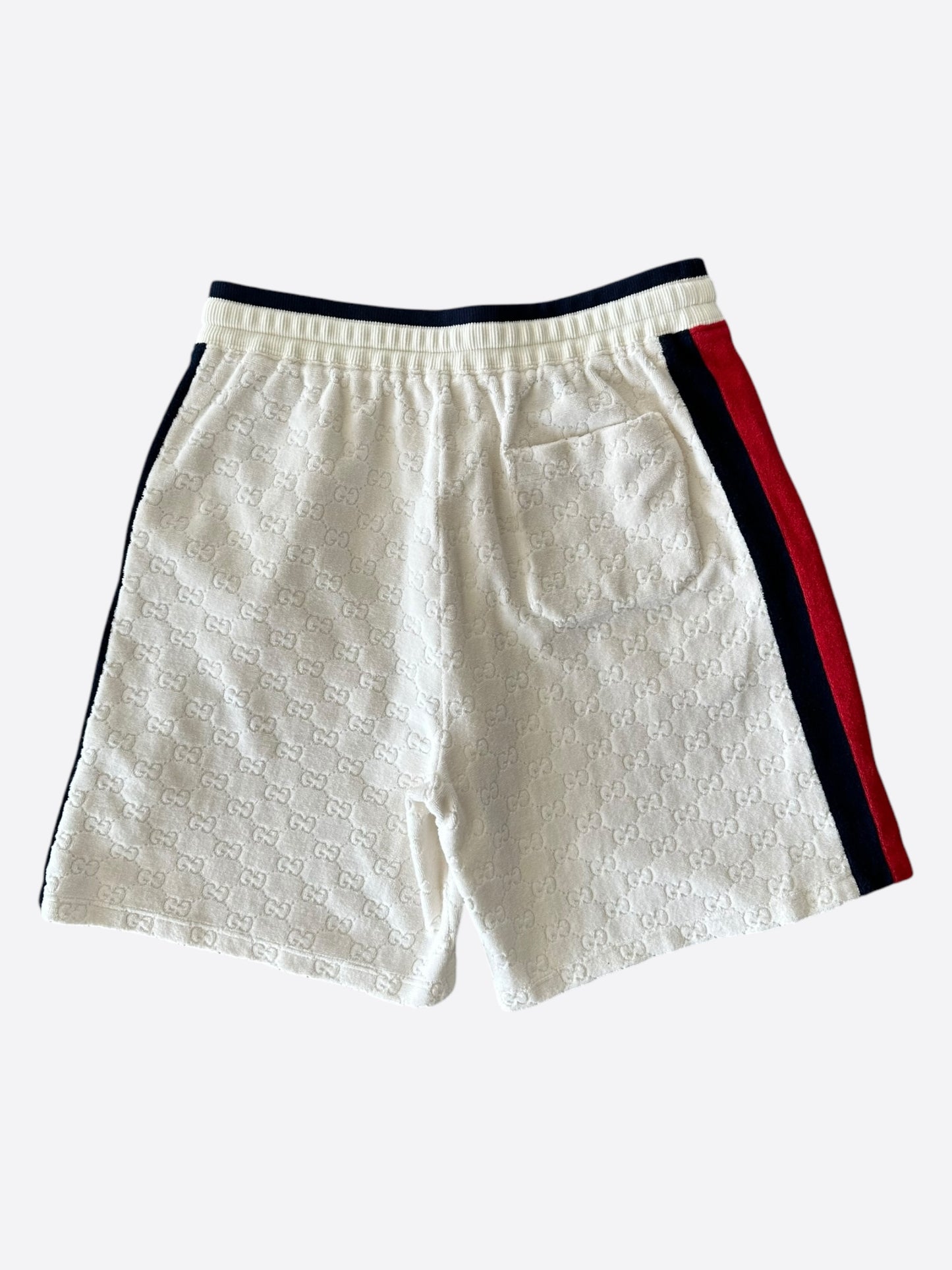 Gucci White GG Monogram Striped Terry Cloth Shorts