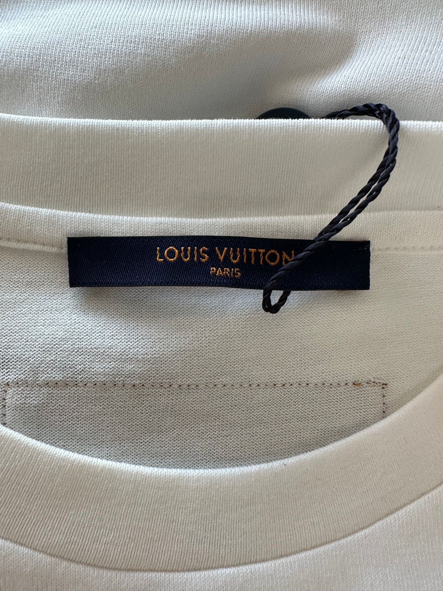 Louis Vuitton White & Blue LV Stitch Logo T-Shirt