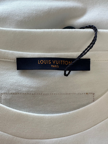 Louis Vuitton White & Blue LV Stitch Logo T-Shirt